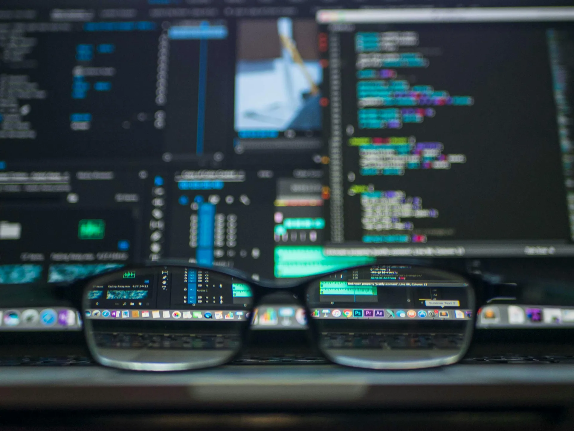 dev screen and glasses